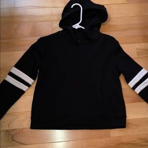 Forever 21 black cropped hoodie with white stripes